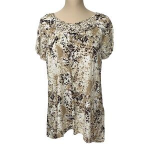 White Stag Womens knot Top Design Size L Brown Beige Short Sleeve
